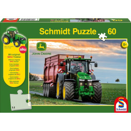 Schmidt - John Deere 8370R Tractor puzzel, 60 stukjes + SIKU Tractor