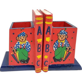 Boekensteun beer met paraplu en pennenbakje brocante afwerking