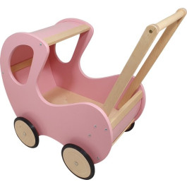 Houten Poppenwagen Roze met kap