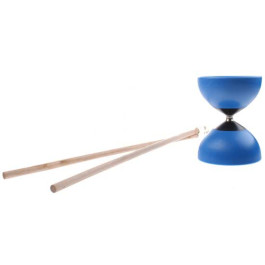 Kunststof Diabolo met metalen kern en houten stokjes - Blauw