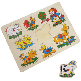 8719348002950 - Houten noppen puzzel - schaap, paard