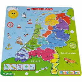 Kleurrijke Houten legpuzzel - Nederland met plaatsnamen