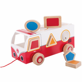 Playwood - Houten Vormen en Sorteer Bus - Rood/Wit