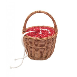 Rieten Mandje met Hengsel - Rood met Stippen