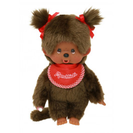 Monchhichi Meisje bruin met rode slabber (20cm)