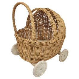 Mini Poppenwagen Riet Zonder Bekleding - Houten Wielen (31x27x39cm)
