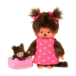 Monchhichi met MiniBebichhichi in Draagmandje
