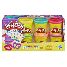 Play-Doh 6 kleuren potjes met glitters - 336 gram