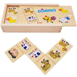 Playwood - Houten Domino Boerderijdieren in Houten Kistje (28-delig) 