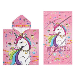Bad set Unicorn - Handdoek (75x150cm) + Poncho (60x120cm)