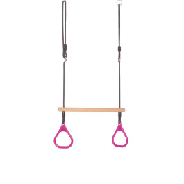 Dice - Houten Ringtrapeze met Kunststof Ringen Roze - Zwart Gevlochten Touw