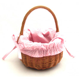 Rieten mandje bekleed (roze/stip) - Afmetingen ca. 14cm