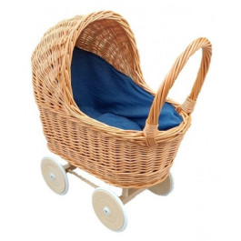 Hollie - Rieten Poppenwagen met Kap - Jeans