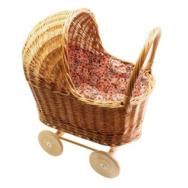 Hollie - Rieten Poppenwagen met Kap - Retro Flowers