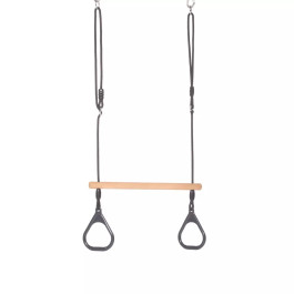 Dice - Houten Ringtrapeze met Kunststof Ringen Antraciet - Zwart Gevlochten Touw
