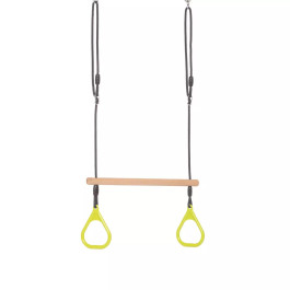 Dice - Houten Ringtrapeze met Kunststof Ringen Limegroen - Zwart Gevlochten Touw