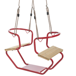 Metalen Duoschommel / Schuitje Rood met Houten Zitjes