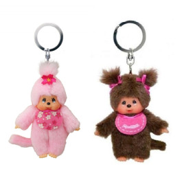 Monchhichi - 10 cm sleutelhanger - set roze/bruin