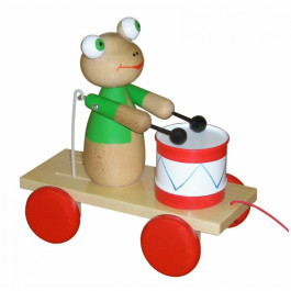 MIVA - Houten Trekfiguur Kikker met Trommel (gekleurd)