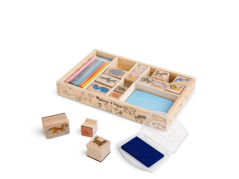 Melissa & Doug Houten stempelset: Dieren 16 stempels, 7 Melissa & Doug Houten stempelset: Dieren 16 stempels, 7