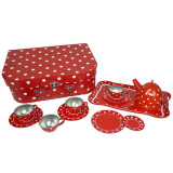 Playwood Tinnen Theeservies - Rood met witte stippen