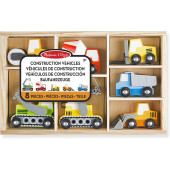 Melissa & Doug - Houten werkvoertuigen met houten opbergdoos (8-delig)
