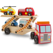 Melissa & Doug - Houten Autotransporter Met Noodvoertuigen