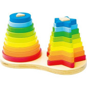 Stapeltoren speelgoed hout 2x met stapelringen rond en ster vorm