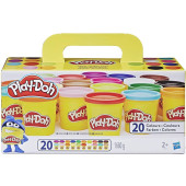 Play-Doh 20 Kleuren Potjes Klei in doos met handvat - 1680 gram