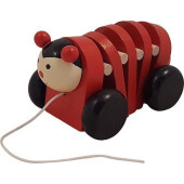 Houten Trek Lieveheersbeest  rood met zwarte wielen