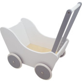 Houten poppenwagen wit zilver exclusief dekje