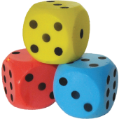 Foam Dobbelstenen 16 x 16 cm - (Rood, Geel en Blauw)