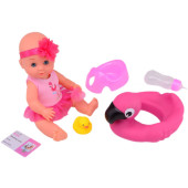 Baby Rose Drink en Plaspop 30cm met Flamingo Zwemband