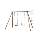 SwingKing Dubbele Rondhouten Schommel + Klimladder - Charlotte