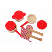 4894060616273 - playwood - Houten Pannenset Rood 9 delig
