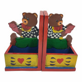 Houten Boekensteun pennenbakje - lezende beer