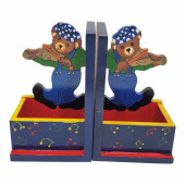 Houten Boekensteunen Beer met Viool
