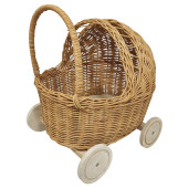 Mini Poppenwagen Riet Zonder Bekleding - Houten Wielen (31x27x39cm)