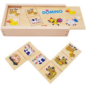 Playwood - Houten Domino Boerderijdieren in Houten Kistje (28-delig) 