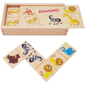 Playwood - Houten Domino Wilde Dieren in Houten Kistje (28-delig) 