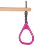 DICE Houten Ringtrapeze met Kunststof Ringen Roze - Zwart Gevlochten Touw