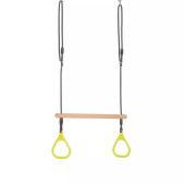 Dice - Houten Ringtrapeze met Kunststof Ringen Limegroen - Zwart Gevlochten Touw