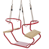 Metalen Duoschommel / Schuitje Rood met Houten Zitjes