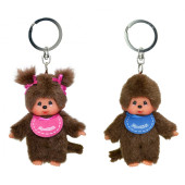 Monchhichi - 10 cm sleutelhanger - set roze meisje blauwe jongen