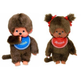 Monchhichi SETJE Jongen en meisje met slab rood/blauw (20cm)