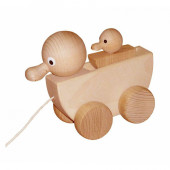 MIVA - Houten Trekfiguur Eend met Jong (naturel)