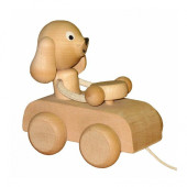 MIVA - Houten Trekfiguur Hond in Auto (naturel)