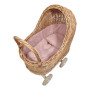8719348013413 - Poppenwagen rieten kap roze bekleding incl dekje en kussen